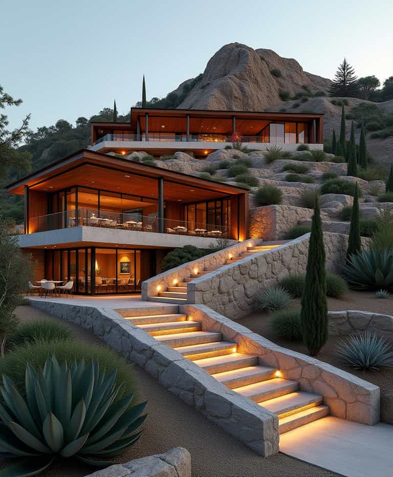 Modern Hillside Retreat at Dusk