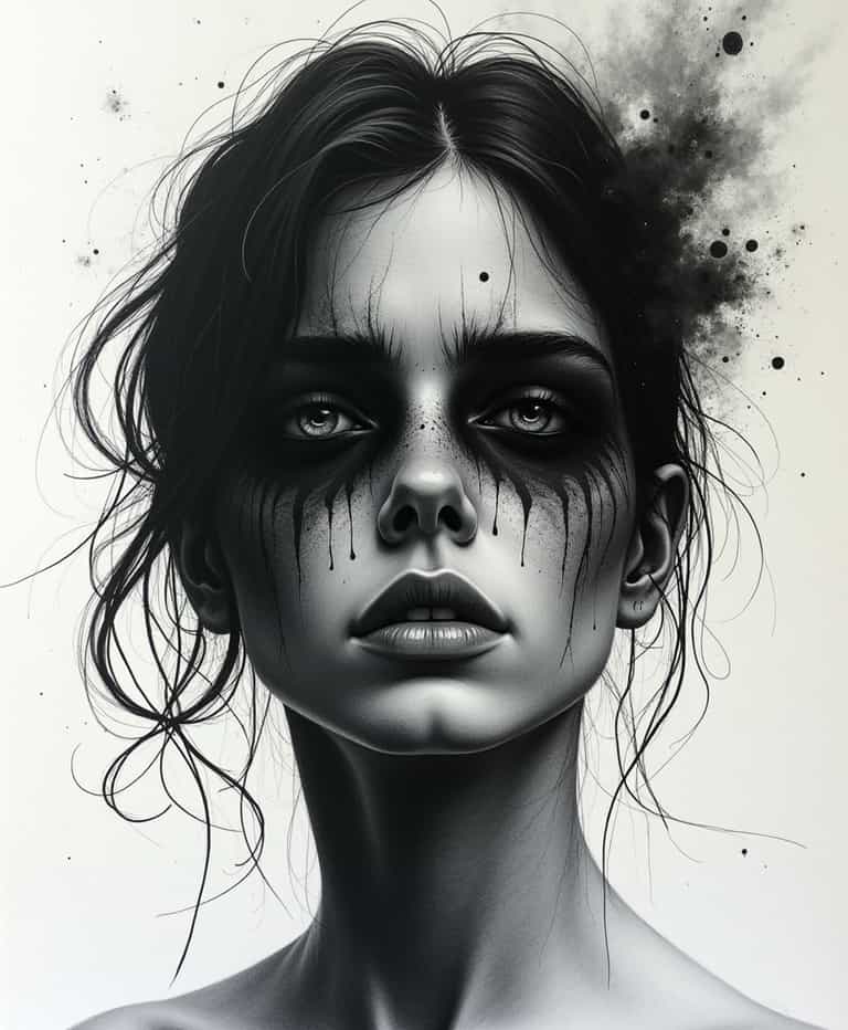 **Tears of Ink: A Portrait of Emotional Chaos**