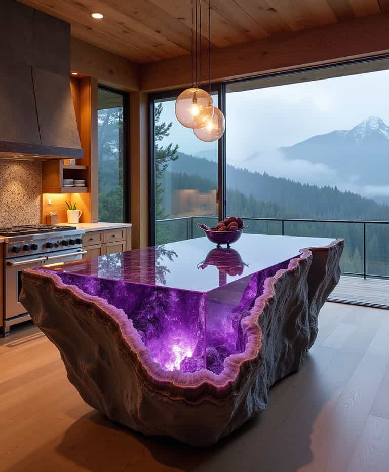 Amethyst Geode Kitchen Island in Modern Mountain Retreat