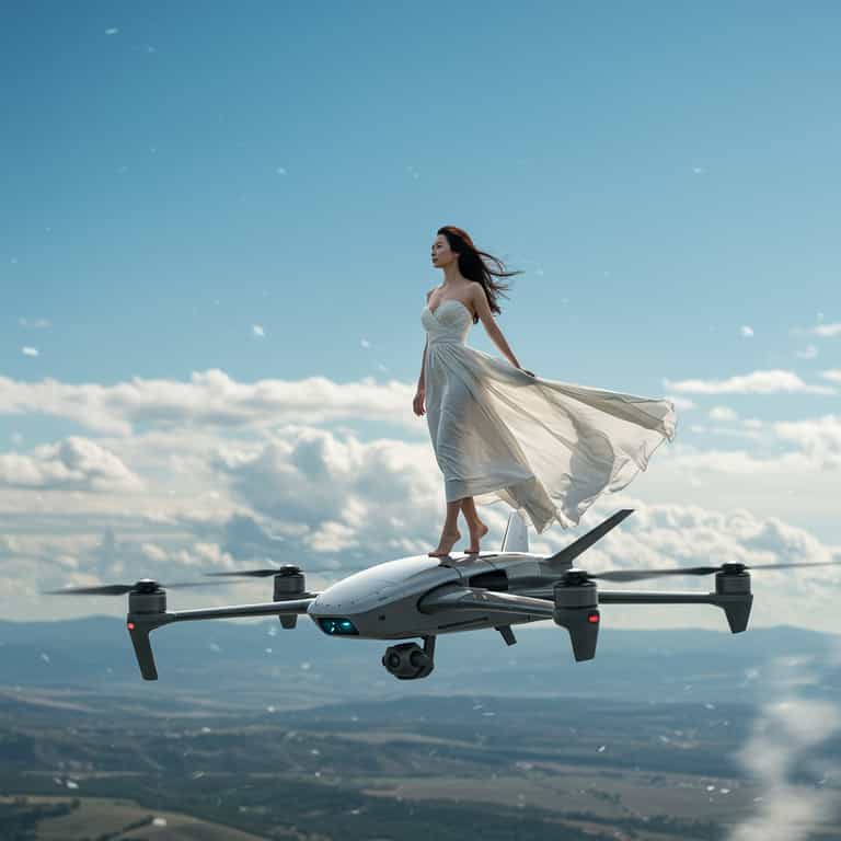Floating Elegance: A Woman on a Drone