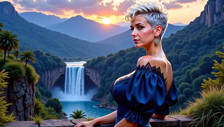 Sunset Over the Enchanted Waterfall