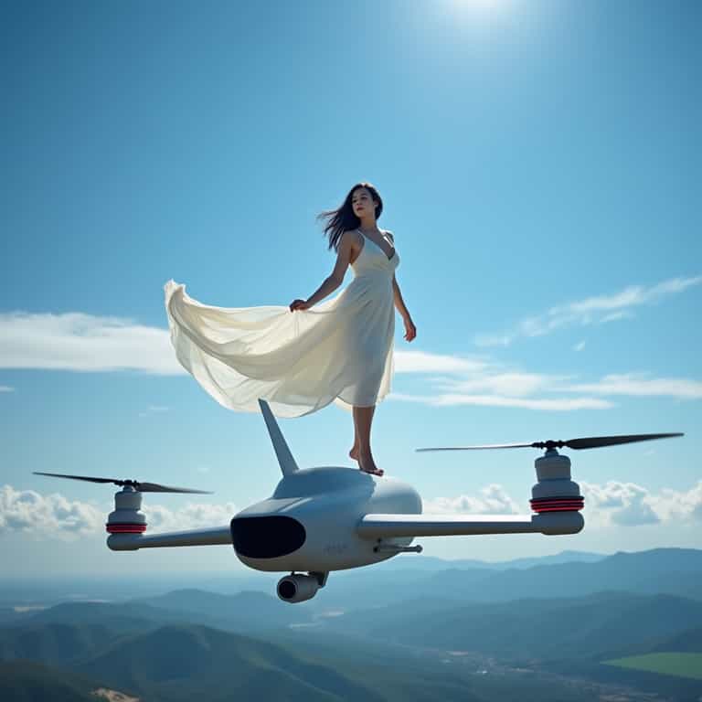 **Flight of Elegance: Woman on a Futuristic Drone**