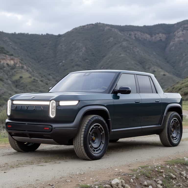 Rivian Electric Truck in Mountainous Terrain