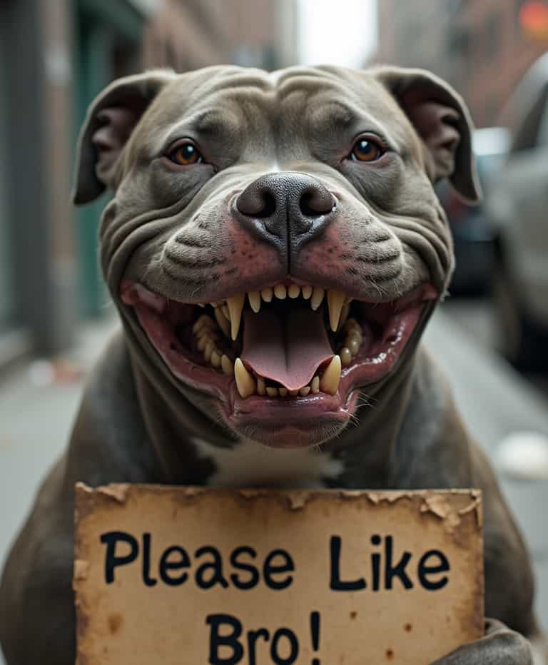 Smiling Canine with a Plea for Likes