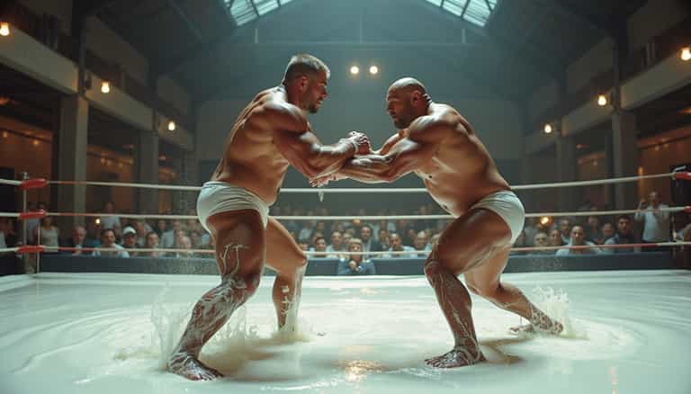 **Milk Wrestling Match in the Arena**