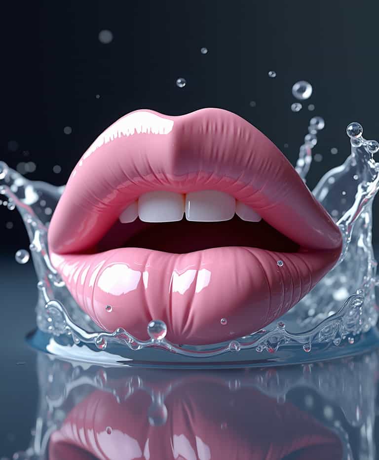 Glossy Lips in Water Splash