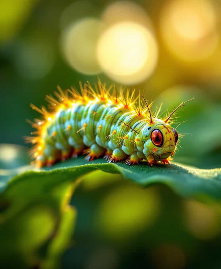 Whimsical Caterpillar in Sunlit Garden