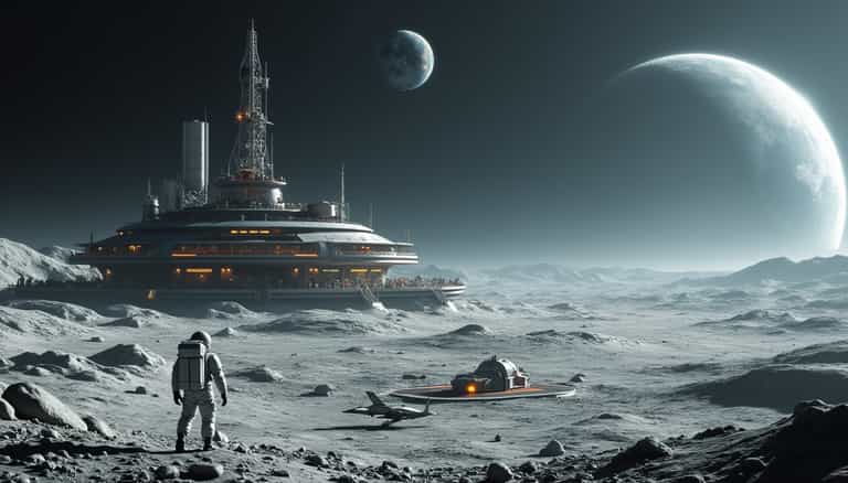 Lunar Outpost Under Alien Skies