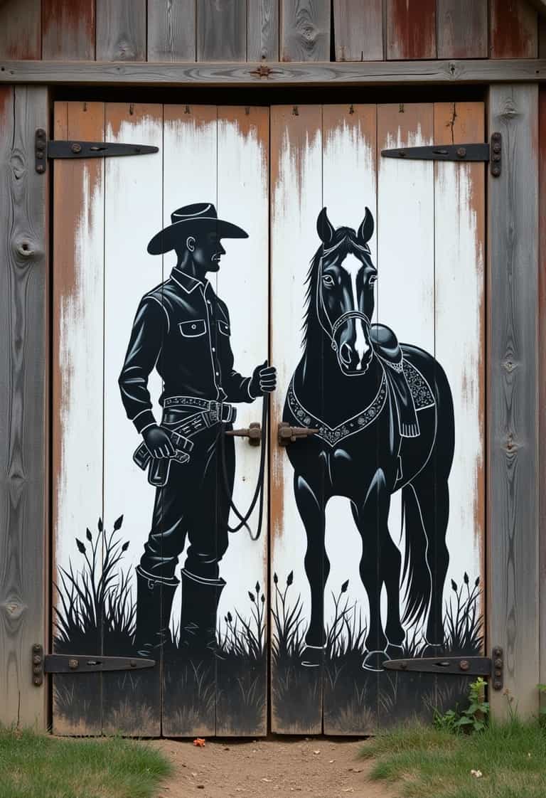 Rustic Cowboy Mural on Barn Door