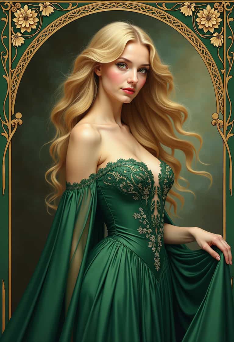 **Enchanted Elegance: The Lady in Green**