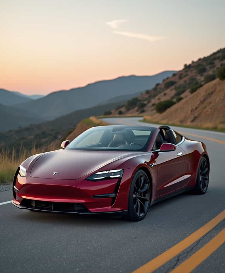 Sunset Drive: Tesla Roadster in the Mountains
