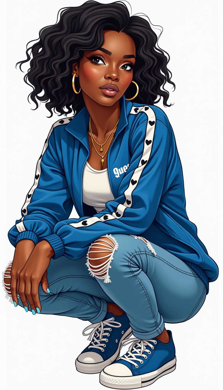 Urban Chic: Stylish Woman in Blue Track Jacket