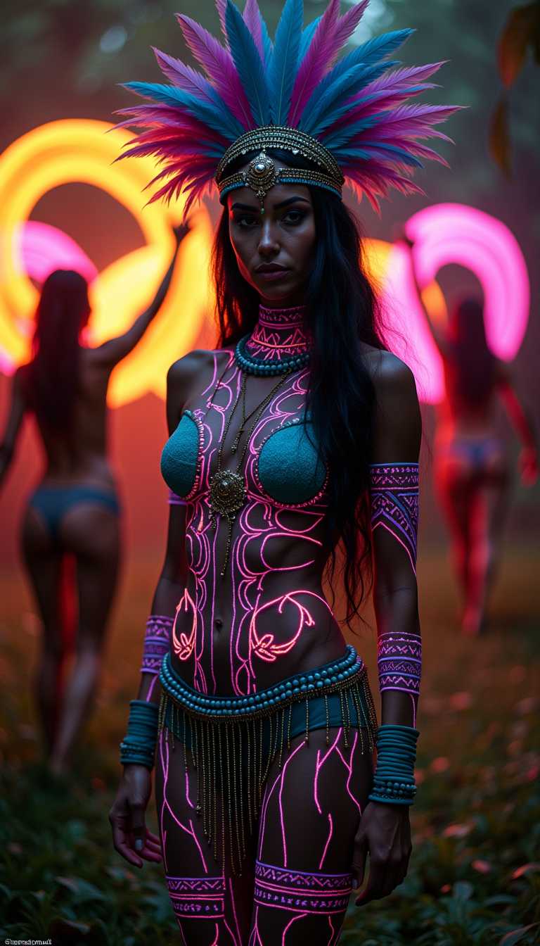 Neon Tribal Celebration in the Forest