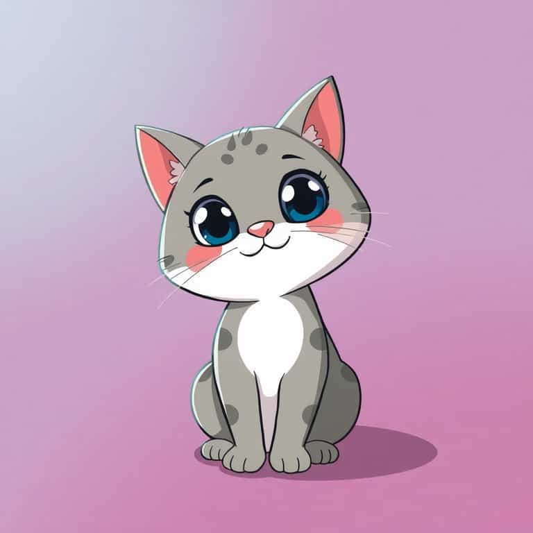 Adorable Cartoon Kitten on Gradient Background