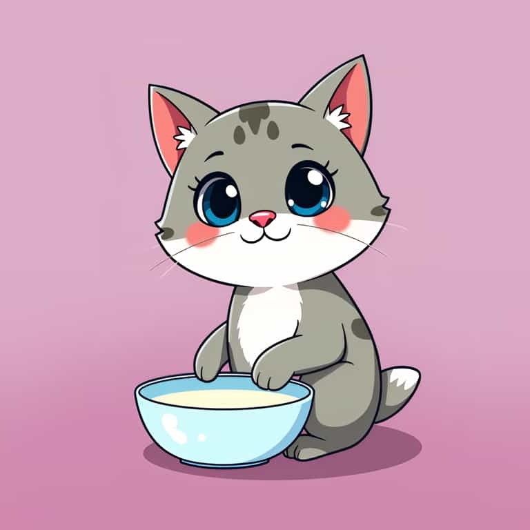 Chibi Kitten with Milk Bowl