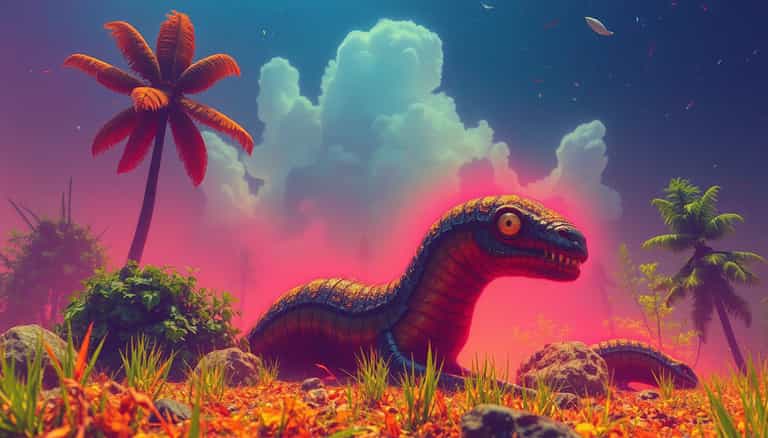 Surreal Serpent in a Glowing Paradise