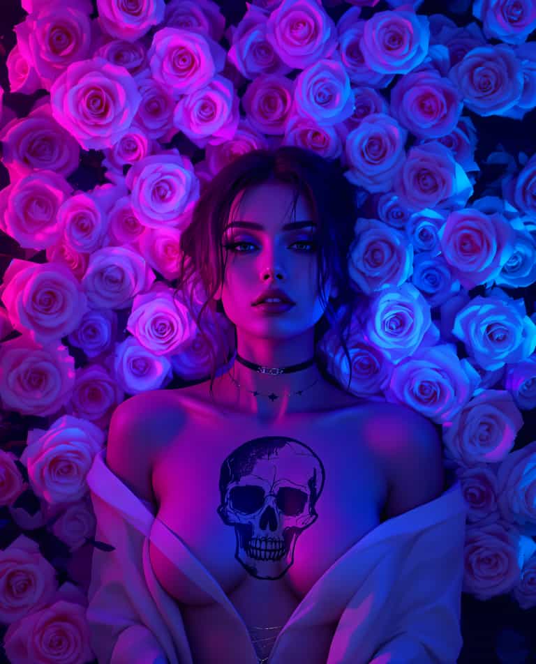 Neon Roses and Skull