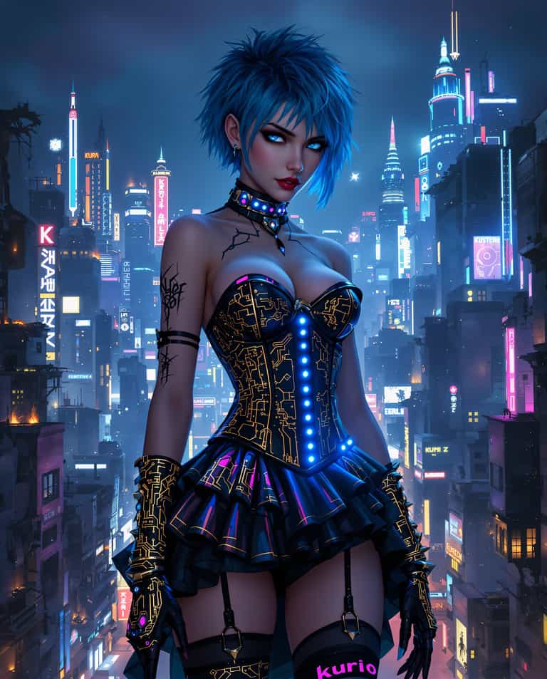 Neon Empress of the Cyberpunk City