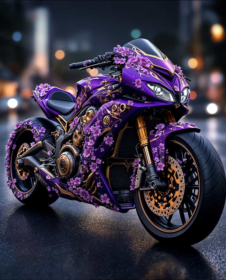 **Floral Night Rider: The Purple Dream Machine**