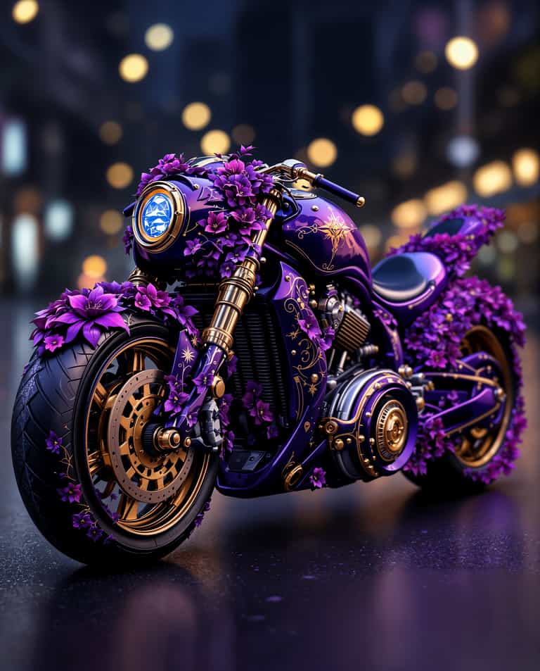 Purple Dream Machine: A Floral Motorcycle Fantasy