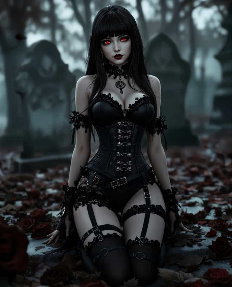 Gothic Enchantress in the Graveyard