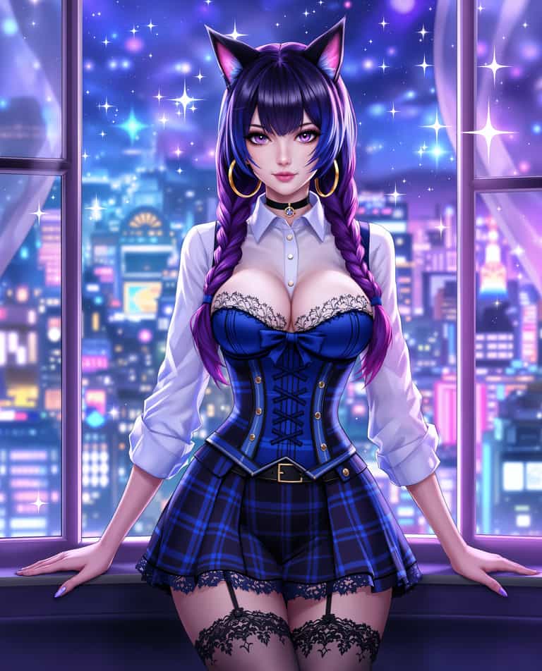 Neon Nights: The Cat-Eared Guardian