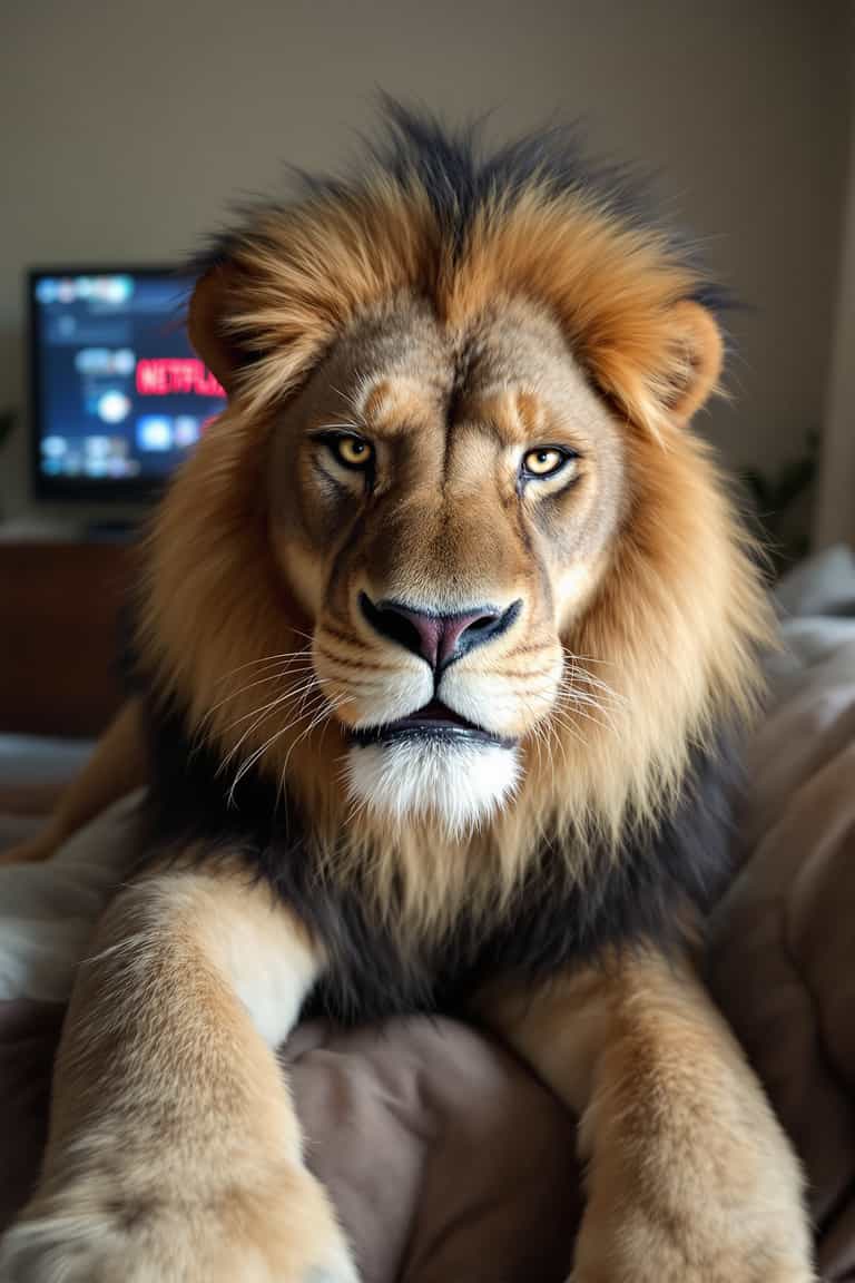 **The Regal Viewer: A Lion's Leisure**