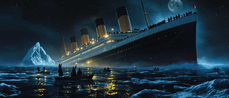 **Titanic's Final Moments Under Moonlight**