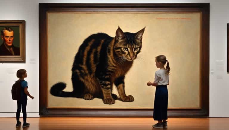 Children and the Giant Cat Painting in an Art Gallery