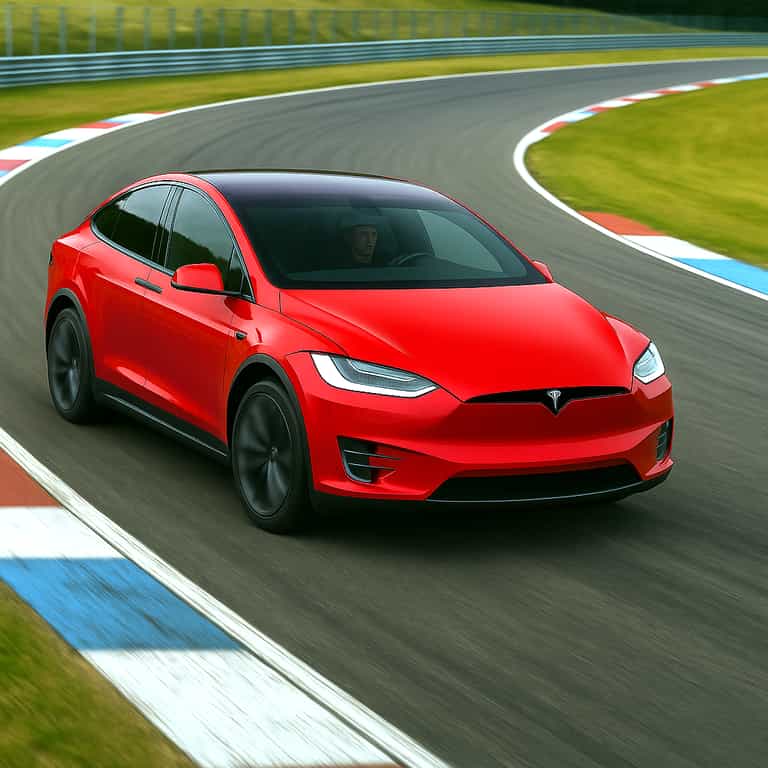 Red Tesla Model X on the Racetrack