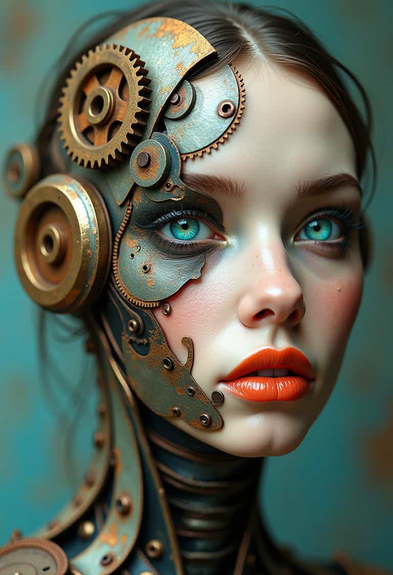 **Cyborg Elegance: The Fusion of Flesh and Gear**