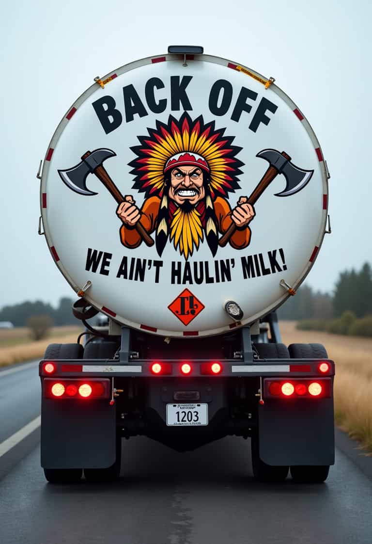Tanker Truck with Bold Warning Graphic