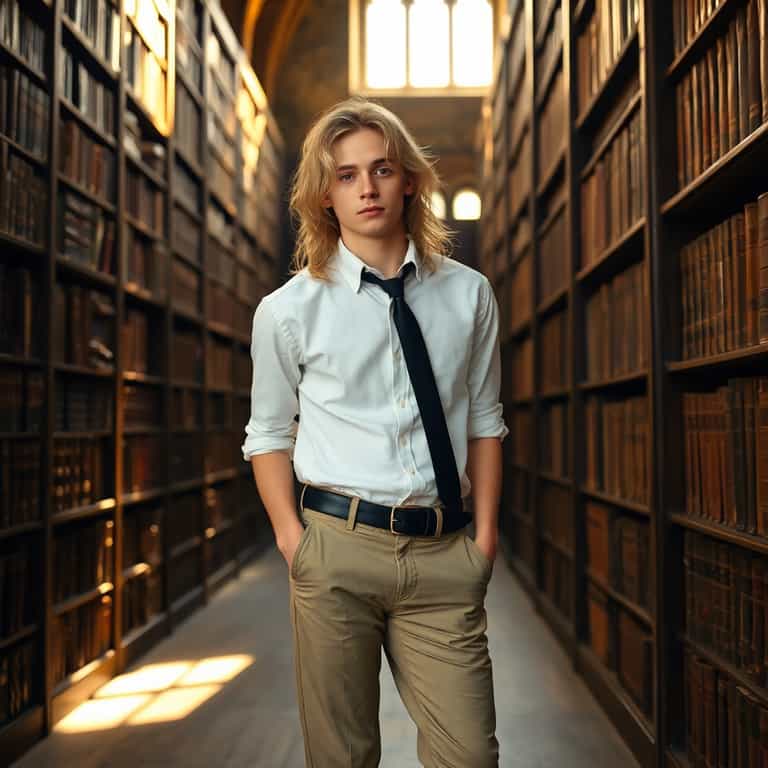 Youthful Scholar in Grand Library