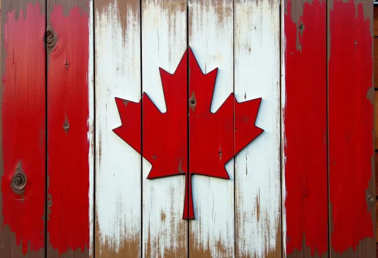Rustic Canadian Flag on Wooden Planks