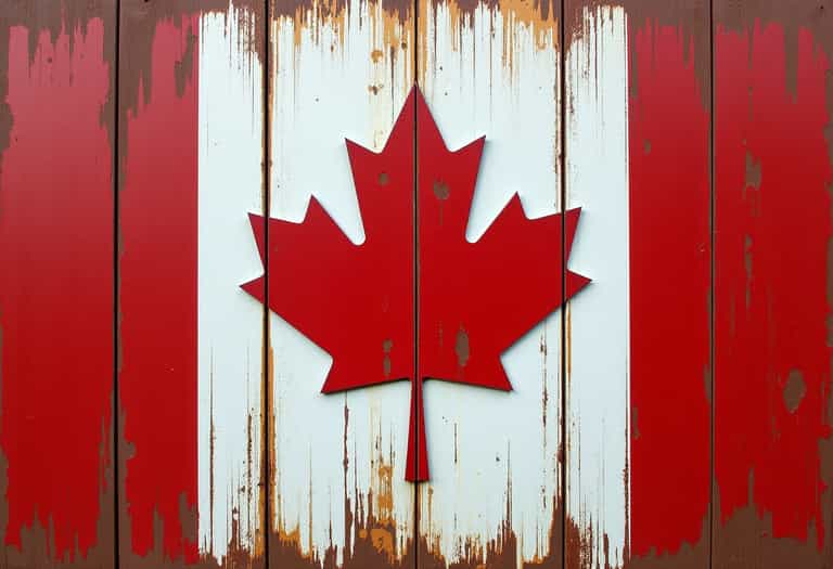 Rustic Canadian Flag on Weathered Wood