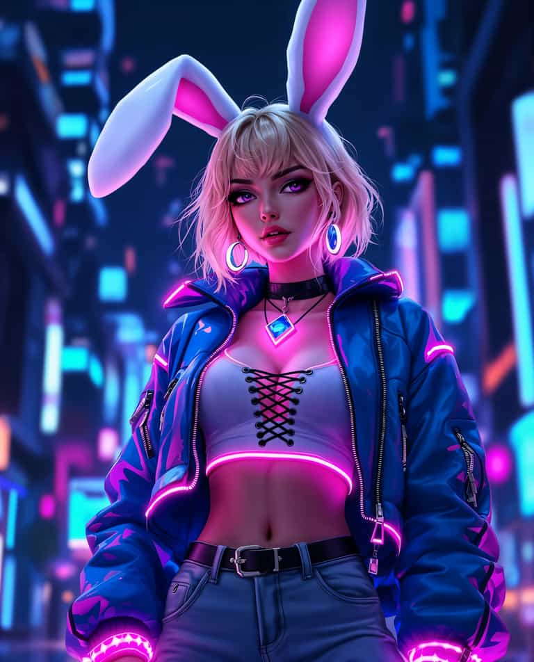 Neon Bunny in Cyber City