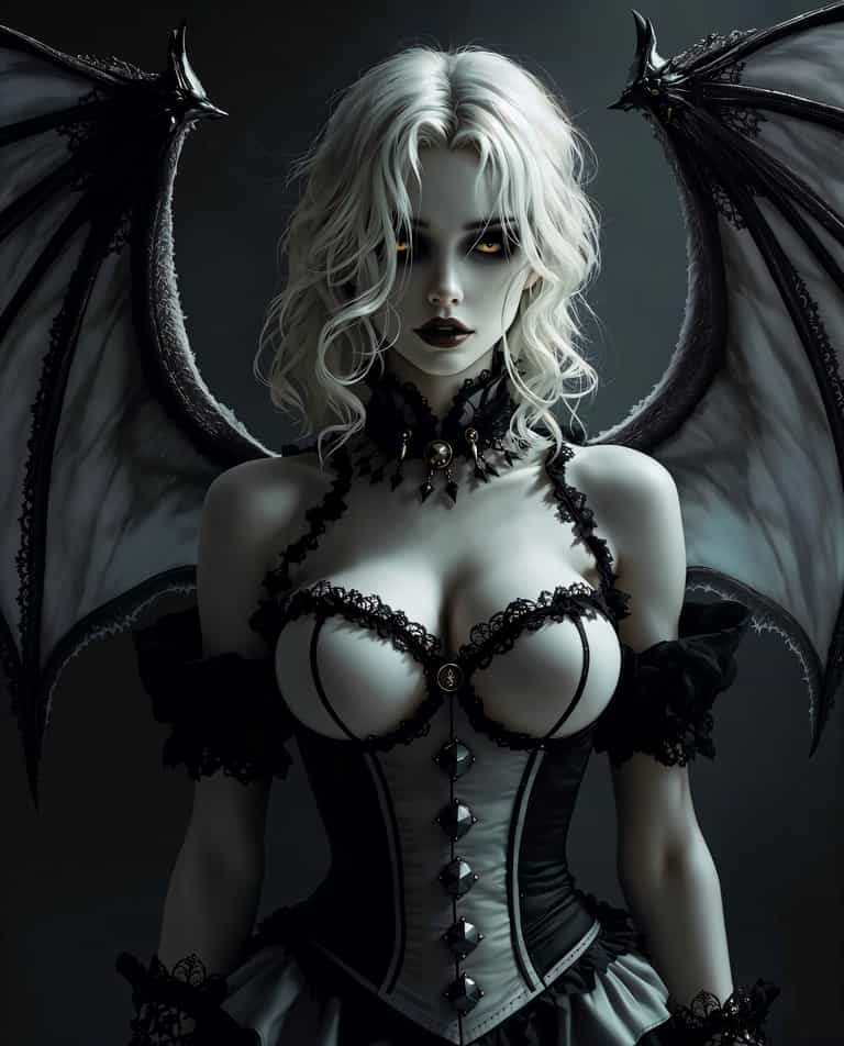 **Gothic Demoness in Victorian Attire**