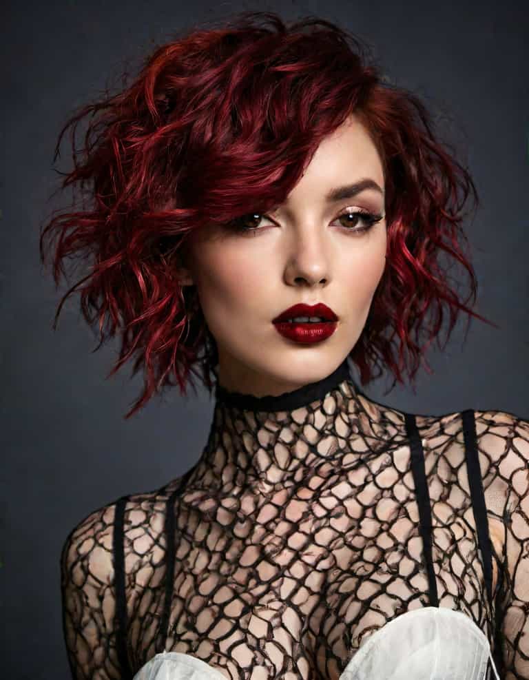 **Vibrant Red Waves and Gothic Lace**