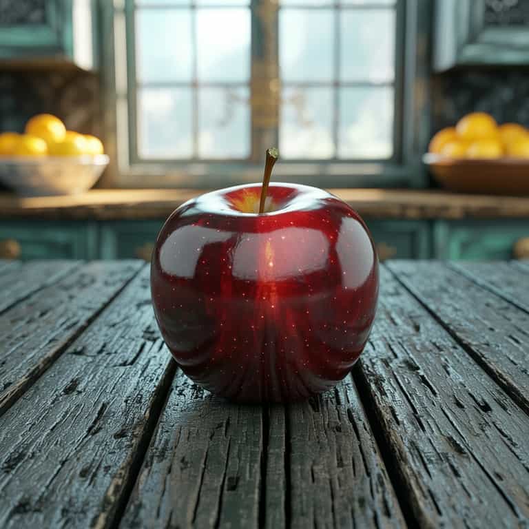Still Life with Red Apple on Rustic Table