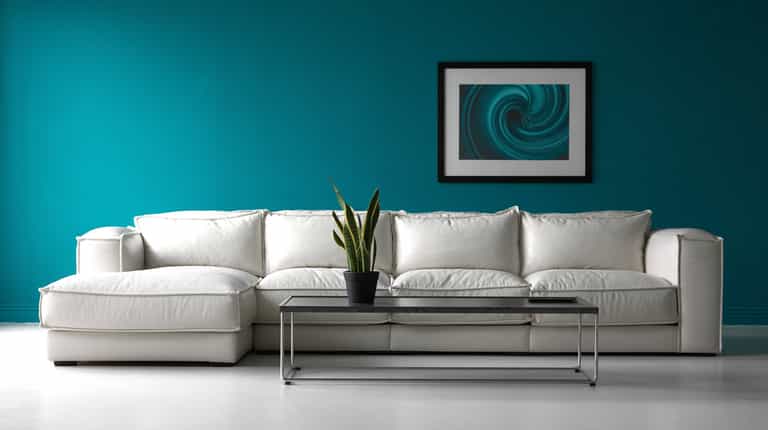 Modern Minimalist Living Room with Teal Accents