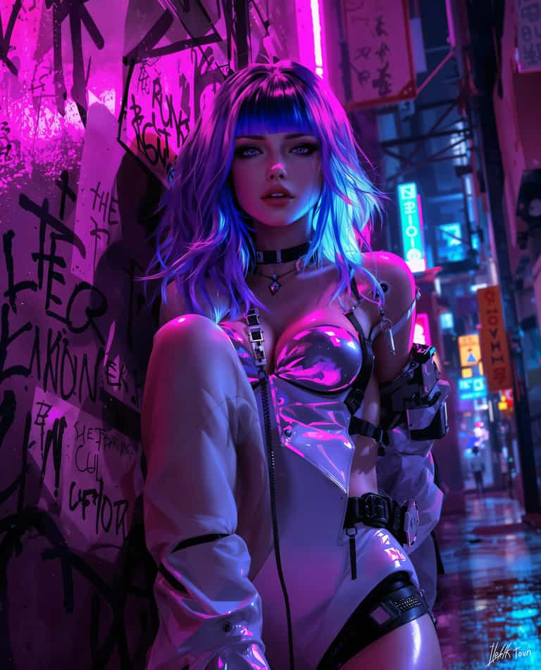 Neon Rebel in Cyberpunk Alley