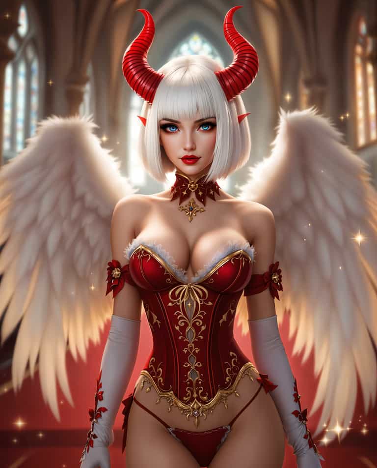 **Celestial Seductress in Sacred Sanctuary**