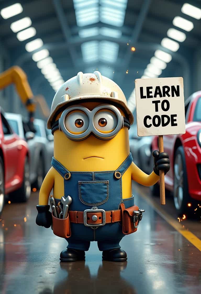 Minion Construction Worker Encourages Coding