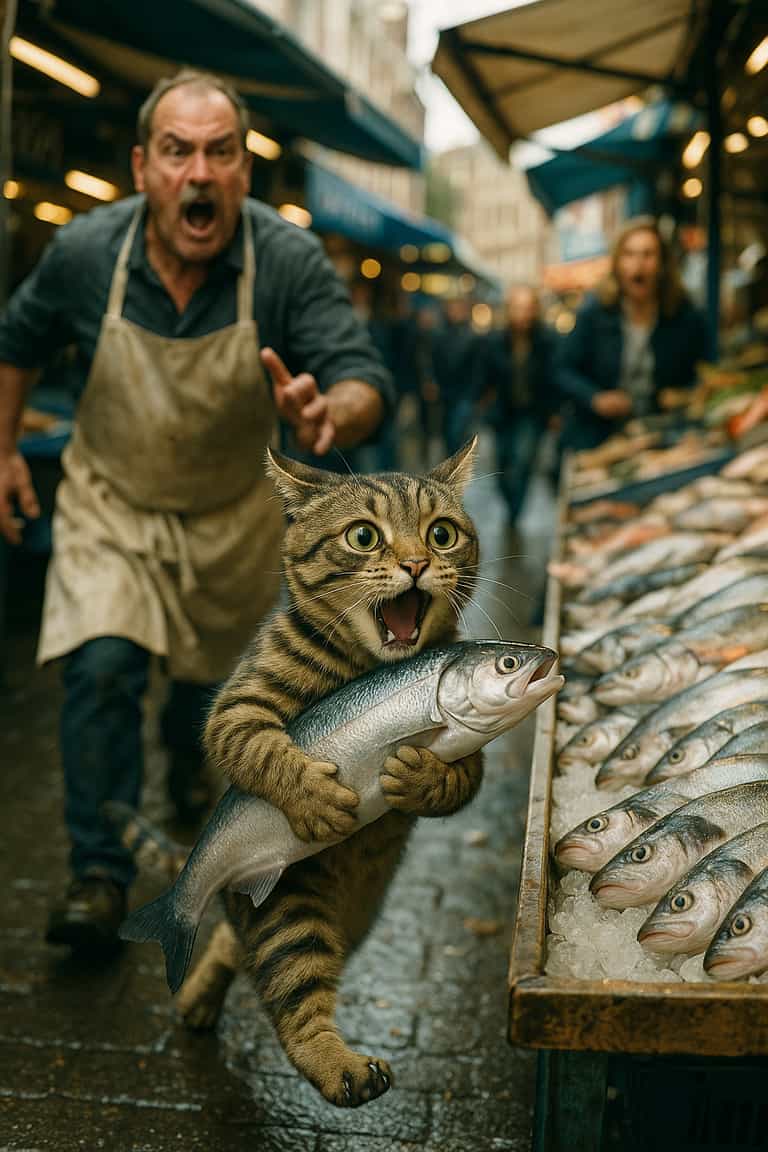 Cat's Fishy Heist at the Market