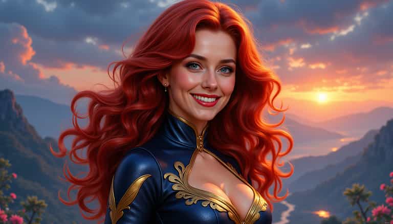 Sunset Enchantment: The Red-Haired Heroine