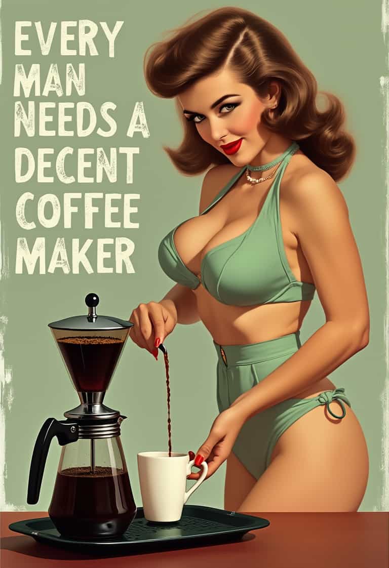 Retro Pin-Up Coffee Maker Ad