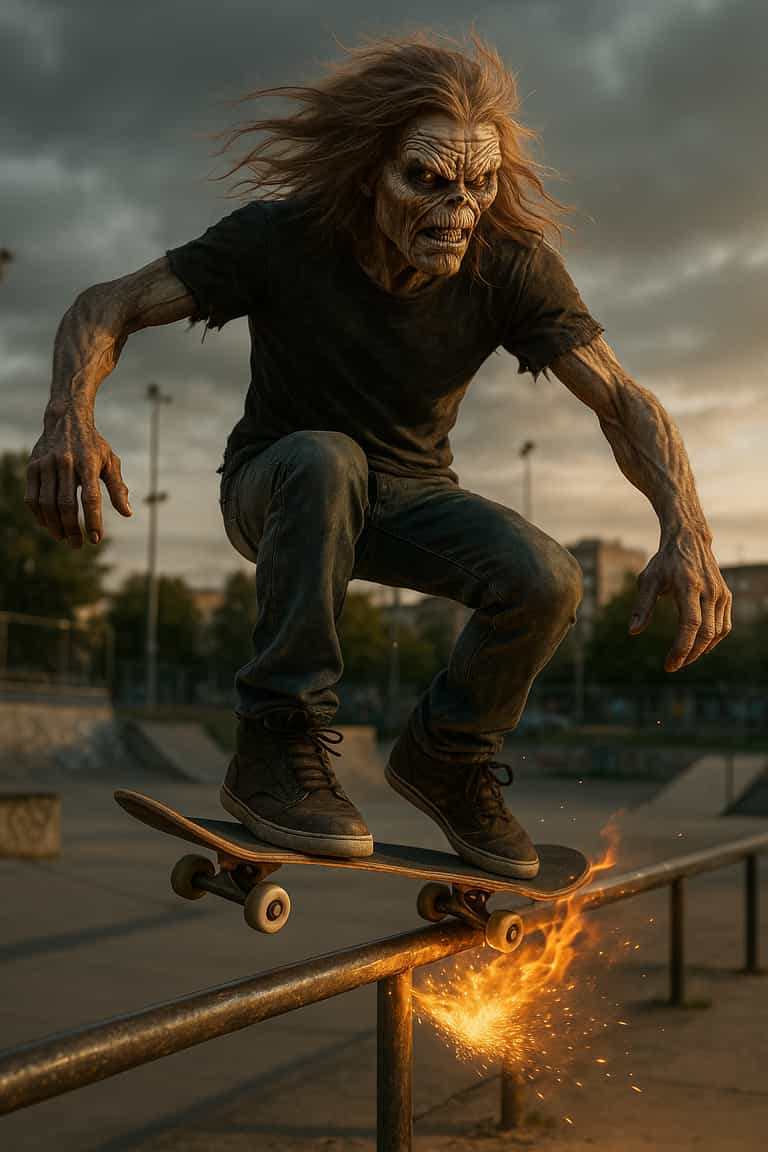 Skeletal Skateboarder at Dusk