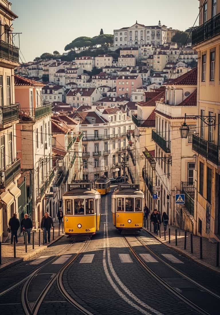 Golden Trams on the Hillside Street