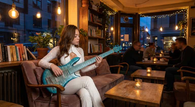 AI-generated image: Cafe evening, warm ambient lighting, cozy interior