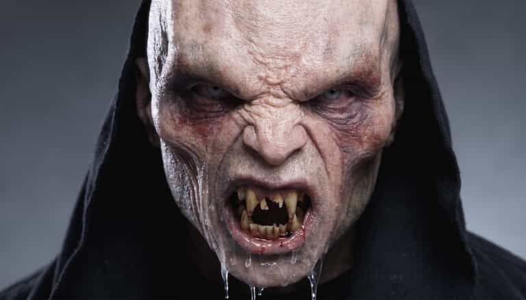 AI-generated image: hyper-realistic close-up portrait of a menacing bald alien humanoid creature with pale, fleshy, wrin